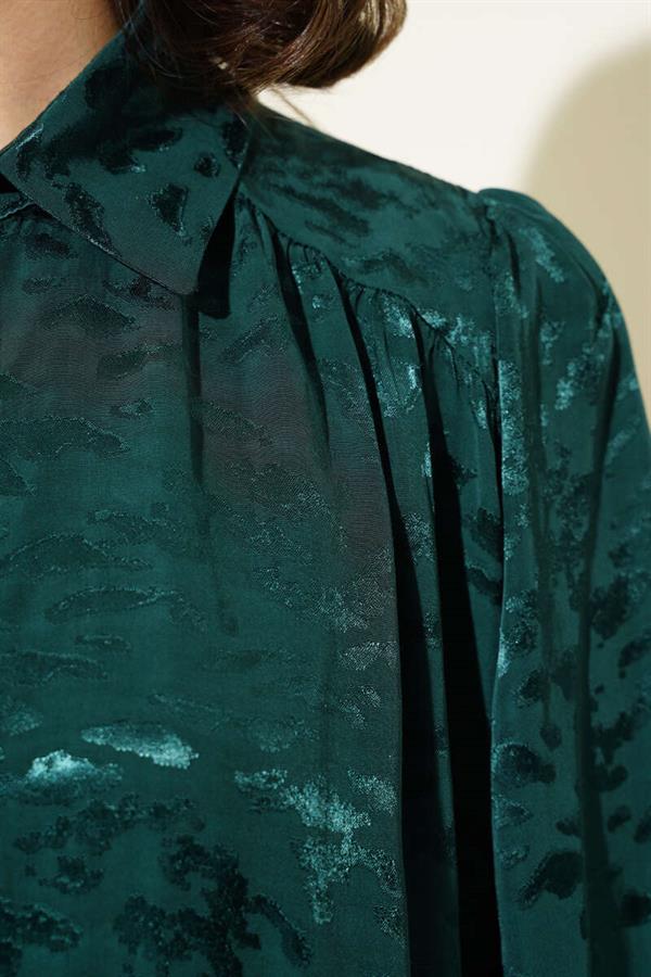 Zebra Pattern Jacquard Tunic 2 Piece Set Emerald