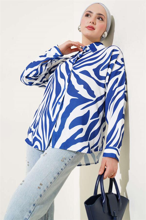Zebra Patterned Shirt Navy Blue