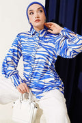 Zebra Patterned Satin Shirt (Navy Blue)