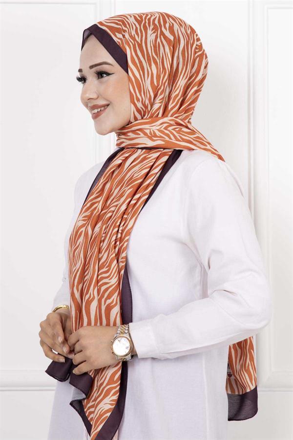 Zebra Patterned Hijab Shawl Dark Brick