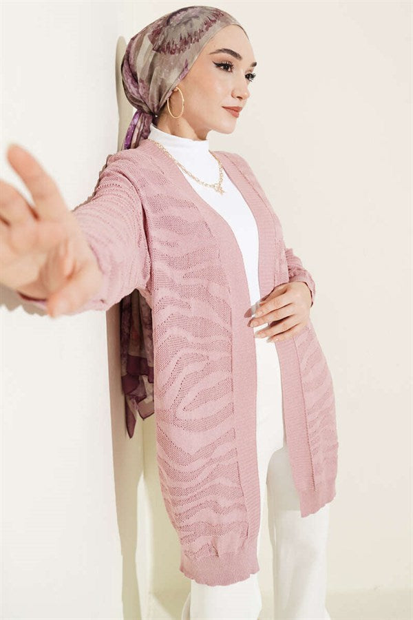 Zebra Patterned Knitted Cardigan, Rose Pink