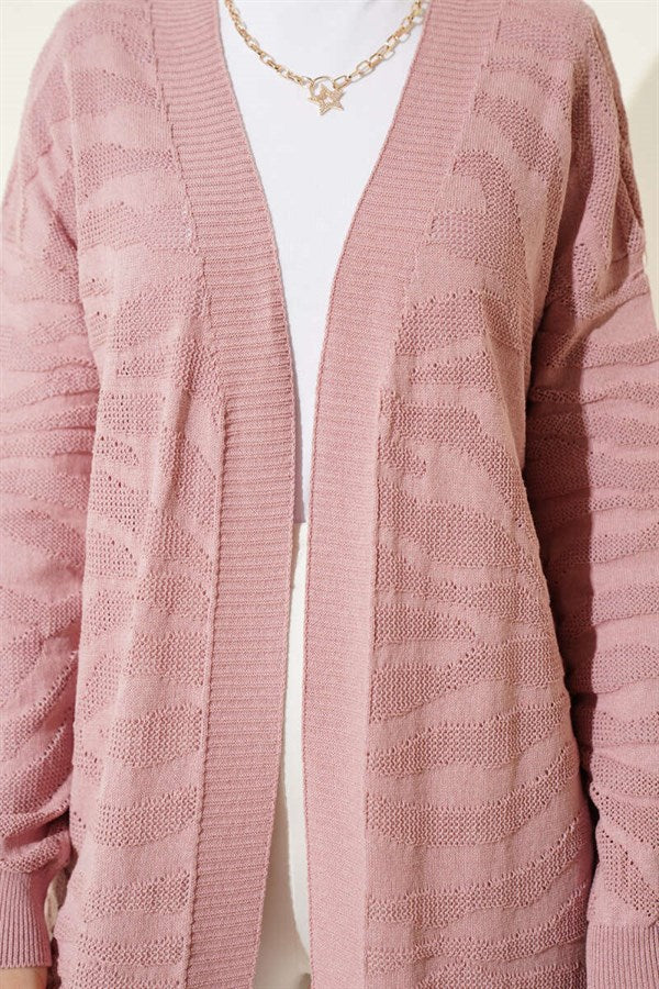 Zebra Patterned Knitted Cardigan, Rose Pink