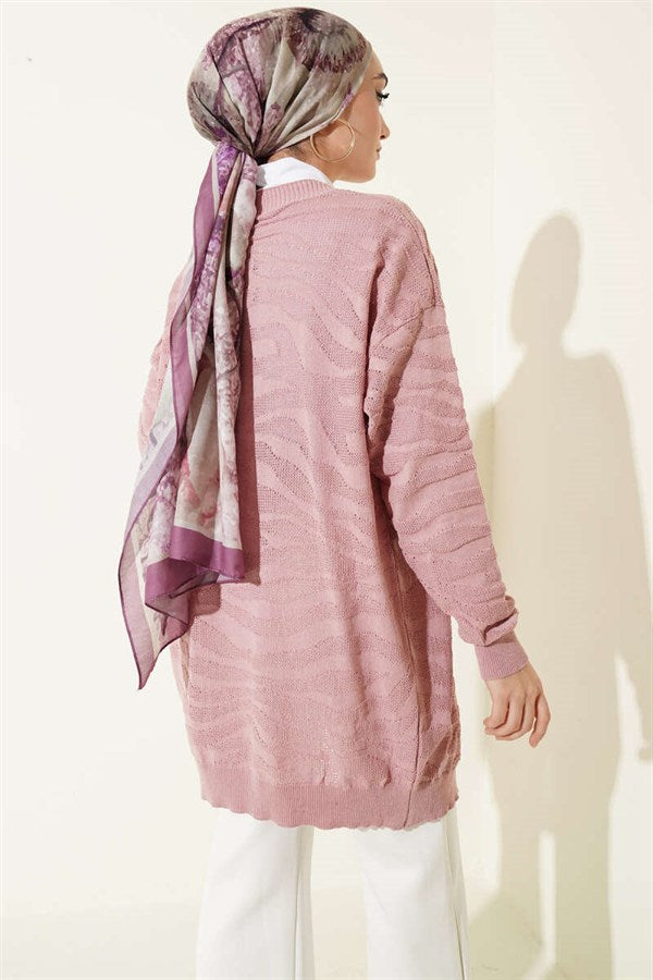 Zebra Patterned Knitted Cardigan, Rose Pink
