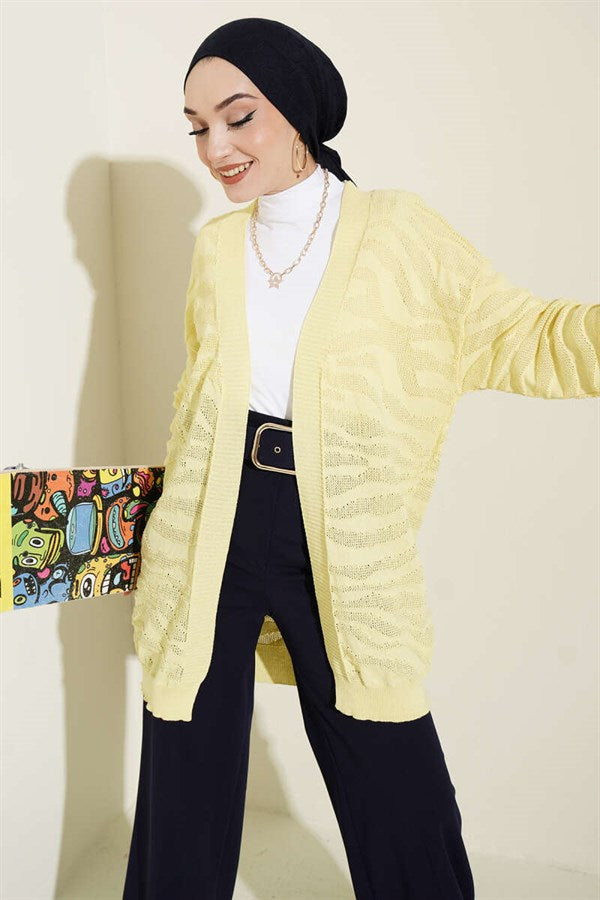 Zebra Patterned Knitted Cardigan, Yellow