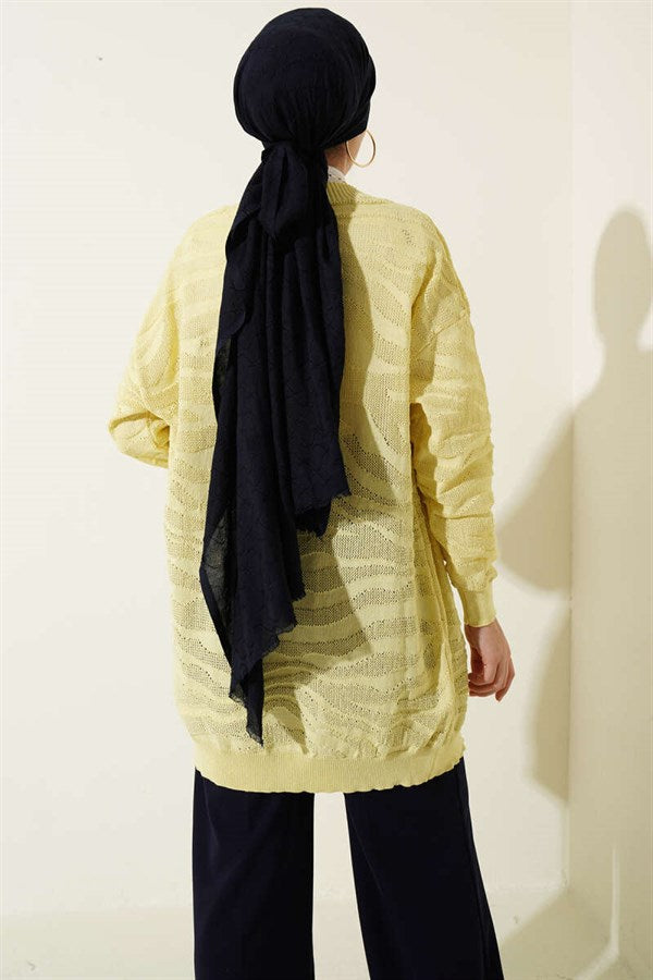 Zebra Patterned Knitted Cardigan, Yellow