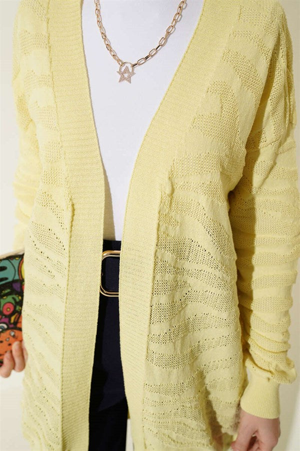 Zebra Patterned Knitted Cardigan, Yellow