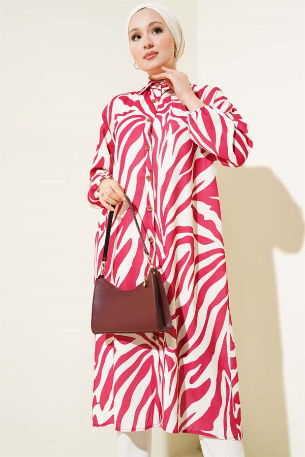 Zebra Patterned Long Shirt Burgundy