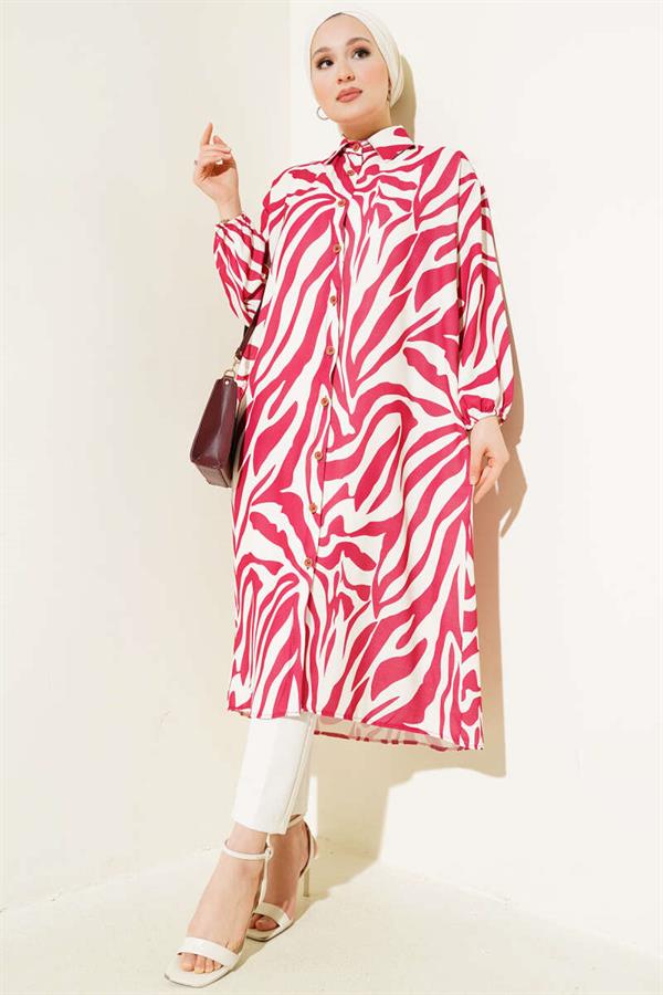 Zebra Patterned Long Shirt Burgundy
