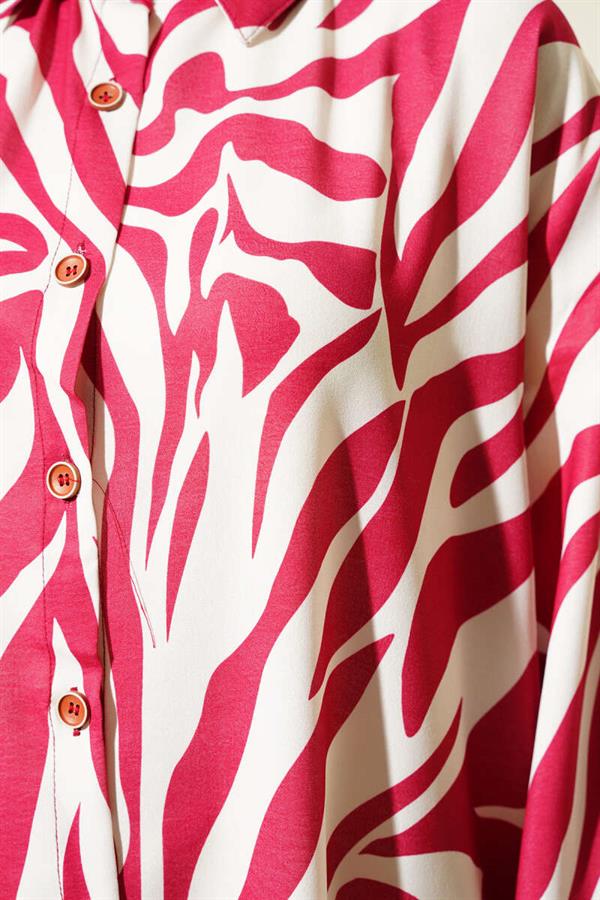Zebra Patterned Long Shirt Burgundy