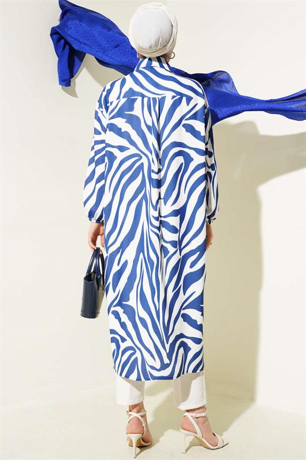 Zebra Patterned Long Shirt Navy Blue