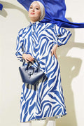 Zebra Patterned Long Shirt Navy Blue