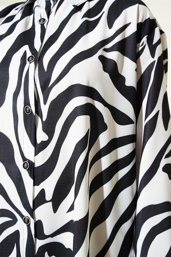 Zebra Patterned Long Shirt Black