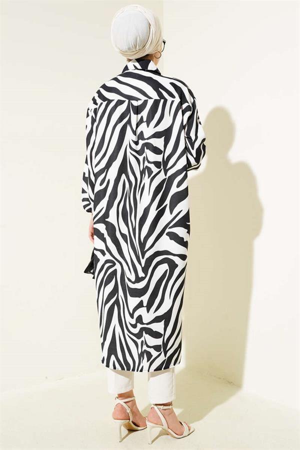 Zebra Patterned Long Shirt Black