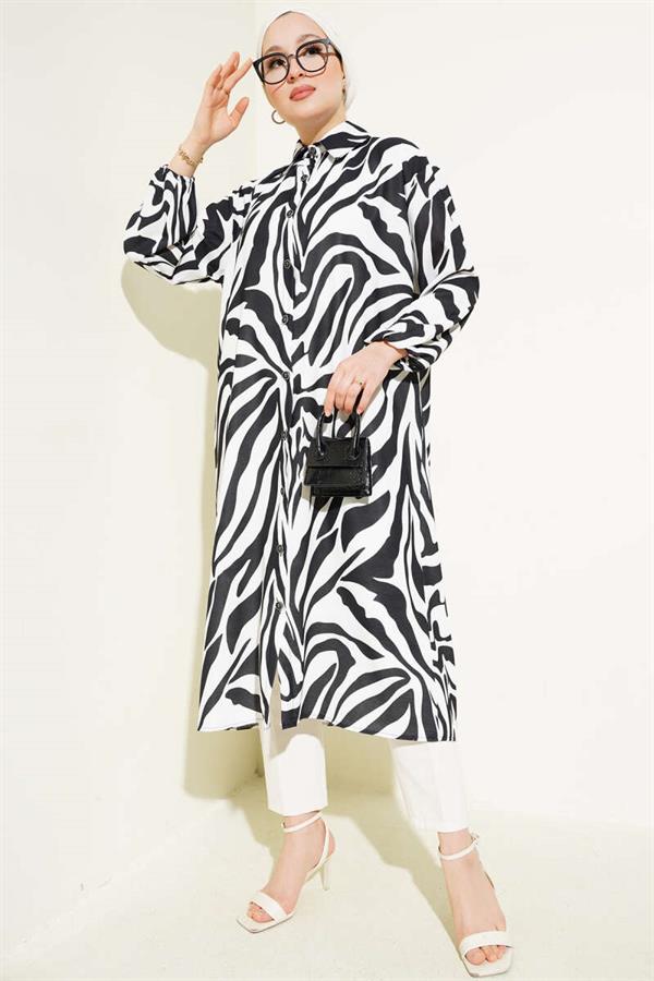 Zebra Patterned Long Shirt Black