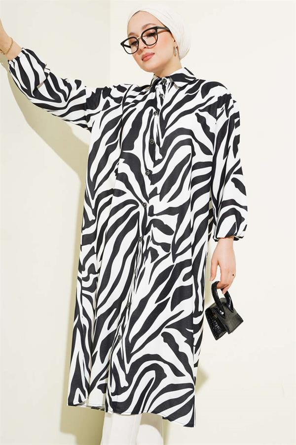 Zebra Patterned Long Shirt Black