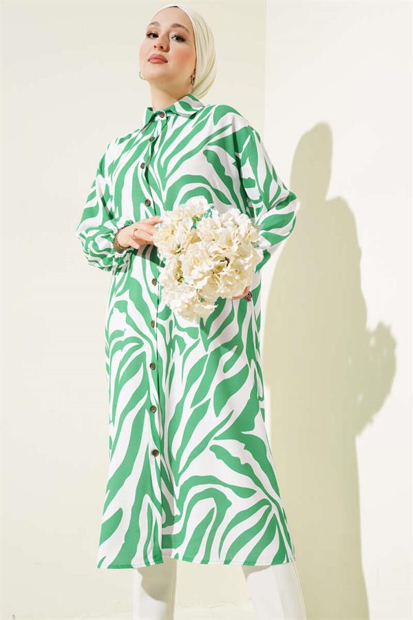 Zebra Patterned Long Shirt Green