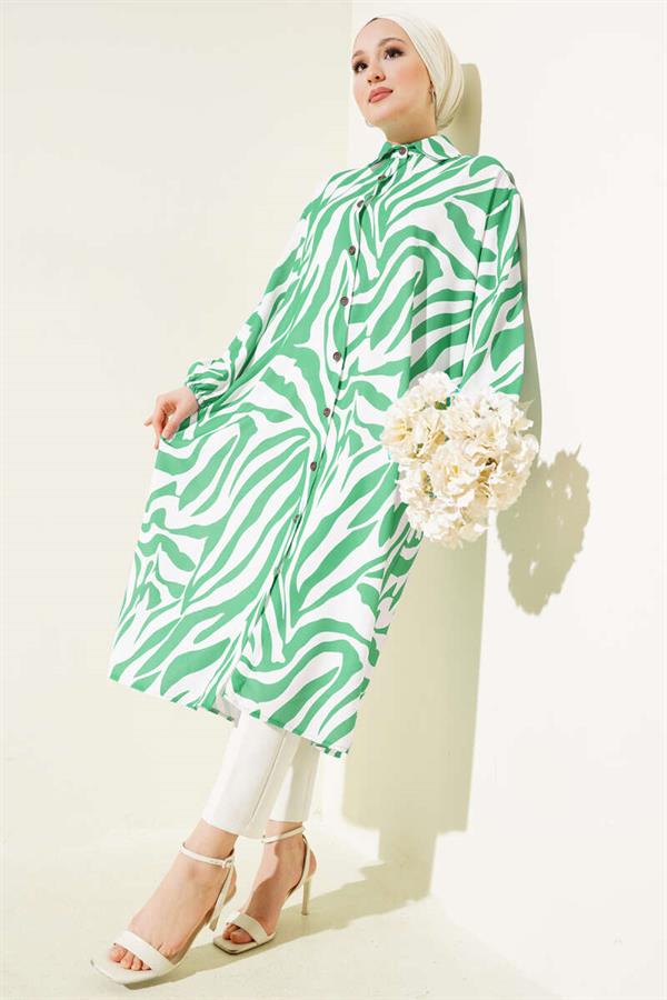 Zebra Patterned Long Shirt Green