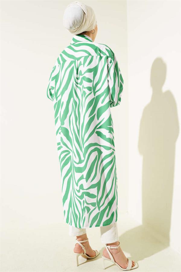 Zebra Patterned Long Shirt Green