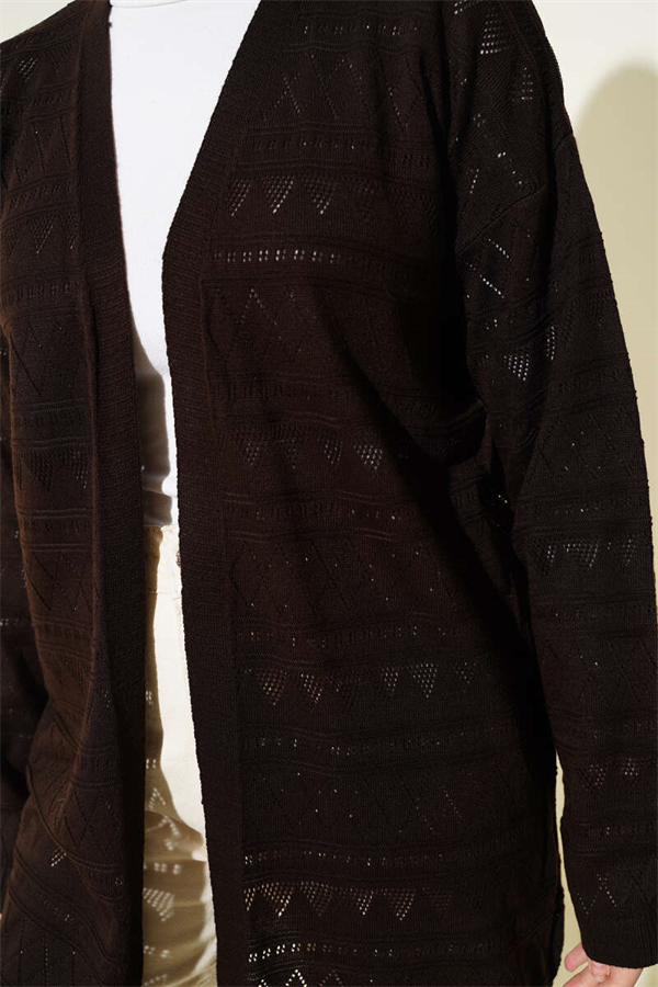 Zigzag Openwork Basic Knit Cardigan Dark Brown