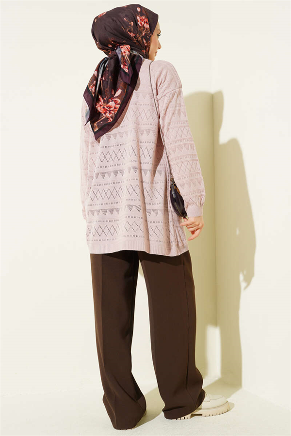 Zigzag Openwork Basic Knit Cardigan Powder Pink