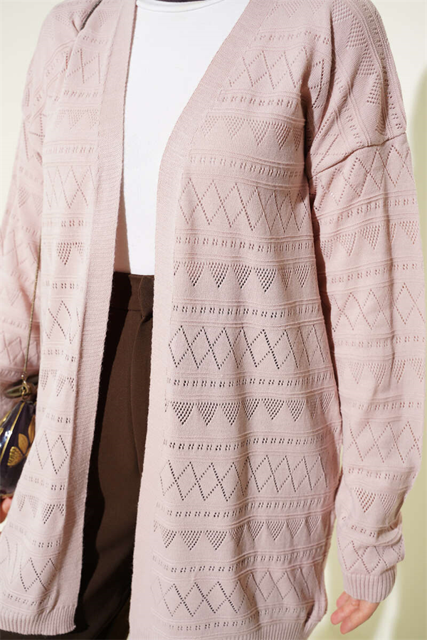 Zigzag Openwork Basic Knit Cardigan Powder Pink