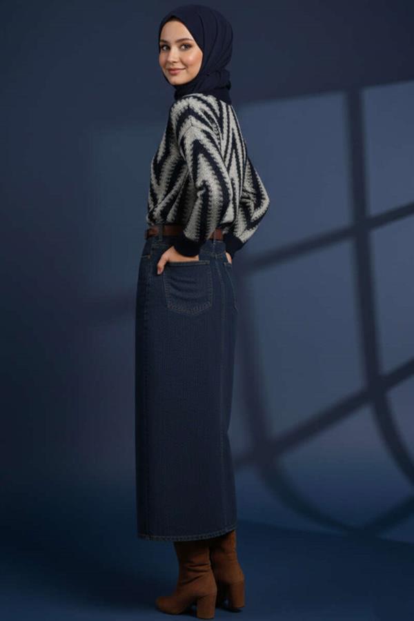 Zigzag Pattern Knitwear Sweater Navy Blue