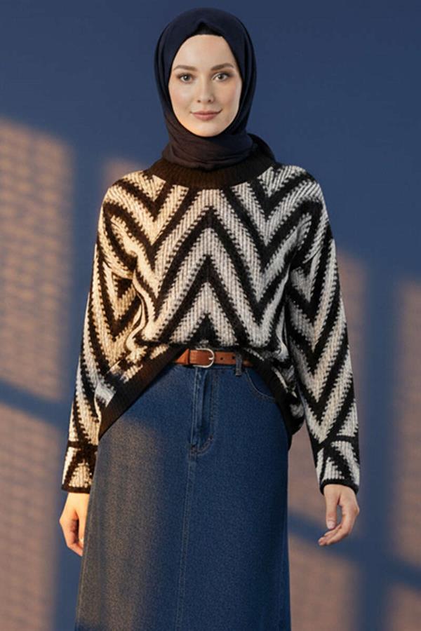 Zigzag Pattern Knitwear Sweater Navy Blue