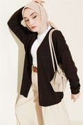 Zigzag Patterned Knitted Basic Cardigan, Brown
