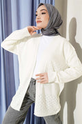 Zigzag Patterned Knitted Basic Cardigan Bone