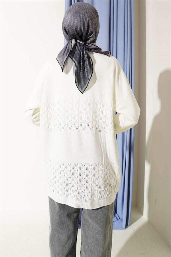 Zigzag Patterned Knitted Basic Cardigan Bone