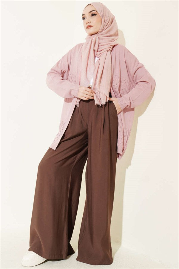 Zigzag Patterned Knitted Basic Cardigan Powder Pink