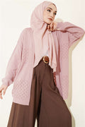 Zigzag Patterned Knitted Basic Cardigan Powder Pink