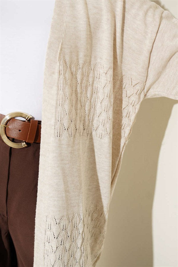 Zigzag Patterned Knitted Basic Cardigan Stone