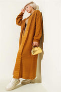 Zigzag Embossed Knitwear Long Cardigan Camel