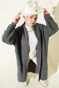 Zigzag Embossed Knitwear Long Cardigan Smoke