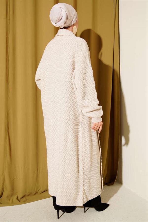 Zigzag Embossed Knitwear Long Cardigan Stone