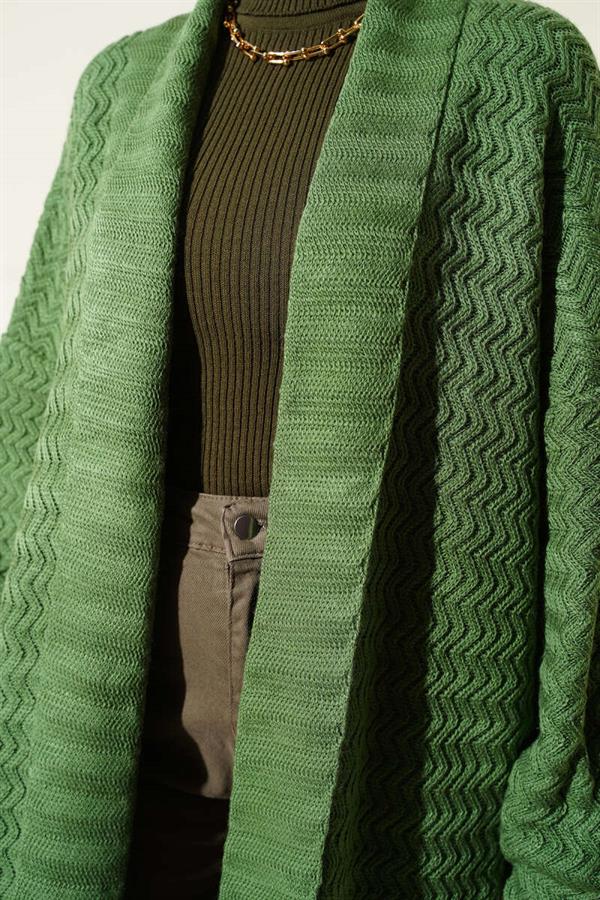 Zigzag Embossed Knitwear Long Cardigan Green