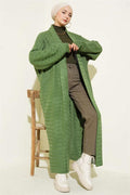 Zigzag Embossed Knitwear Long Cardigan Green