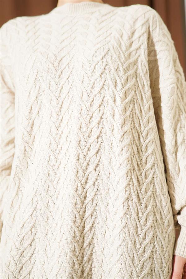 Zigzag Knitted Sweater Tunic Beige