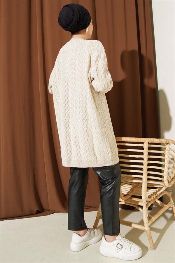 Zigzag Knitted Sweater Tunic Beige
