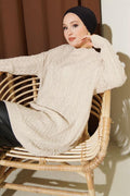 Zigzag Knitted Sweater Tunic Beige