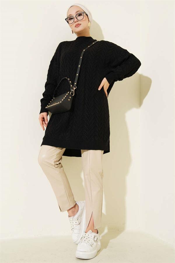 Zigzag Knitted Sweater Tunic Black