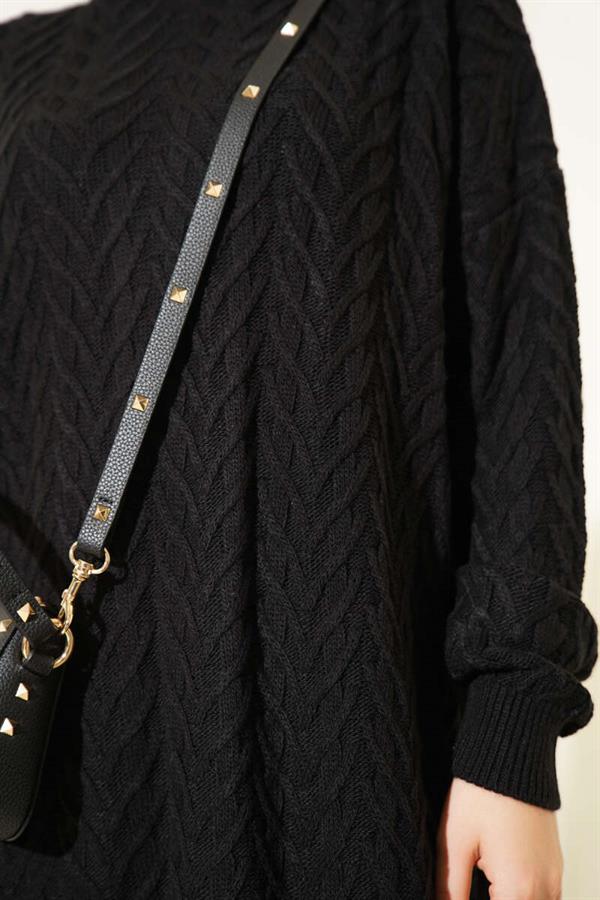 Zigzag Knitted Sweater Tunic Black