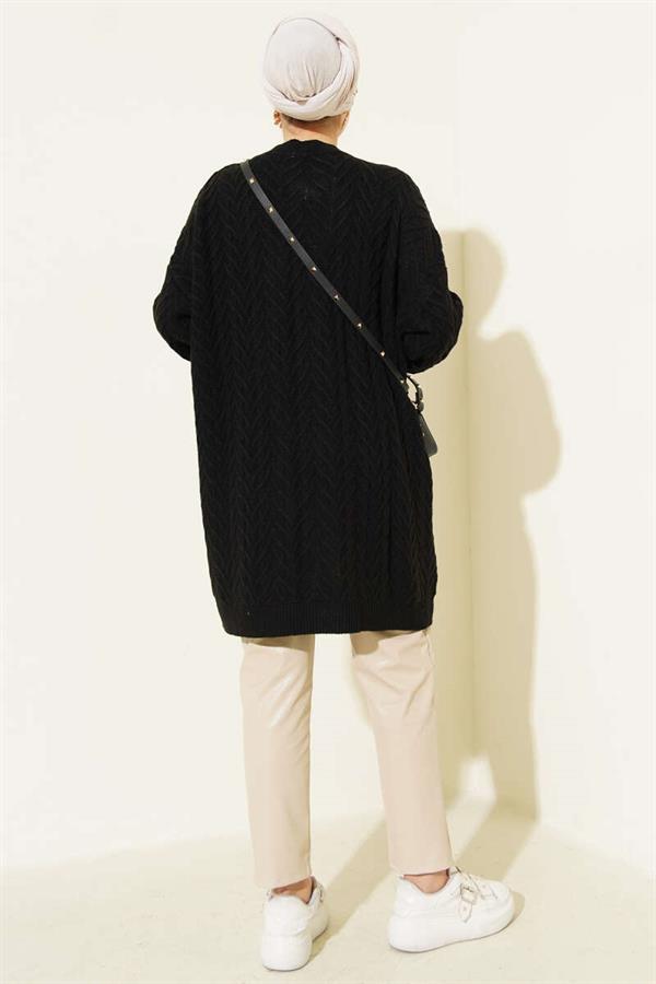 Zigzag Knitted Sweater Tunic Black