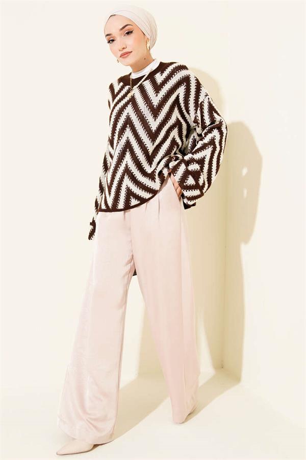 Zigzag Pattern Openwork Knitwear Sweater Brown