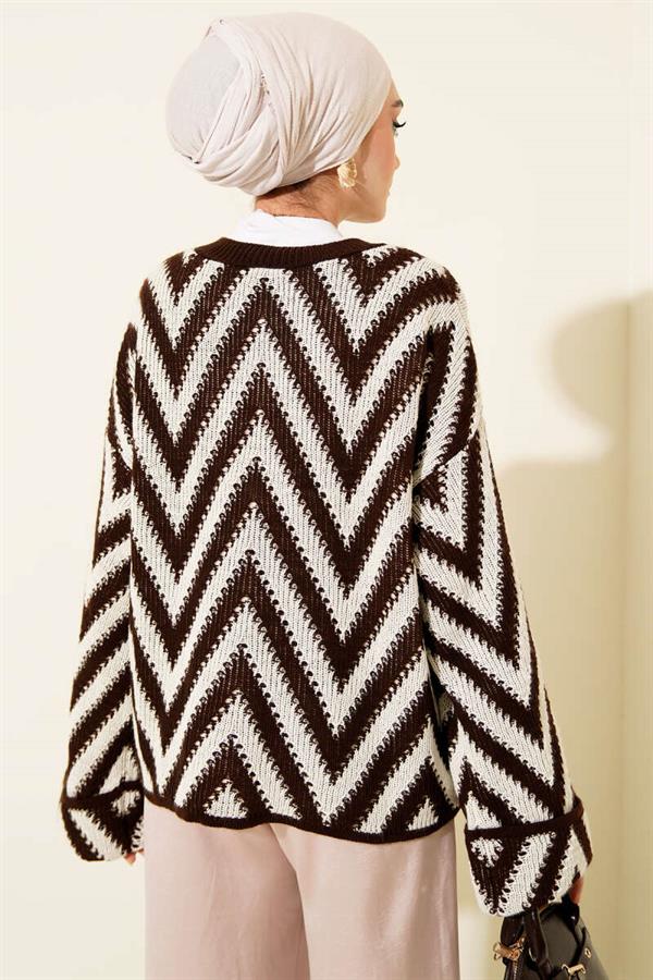 Zigzag Pattern Openwork Knitwear Sweater Brown