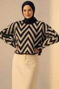 Zigzag Pattern Openwork Knitwear Sweater Navy Blue