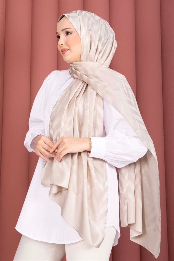 Zigzag Pattern Jacquard Shawl Series Cream