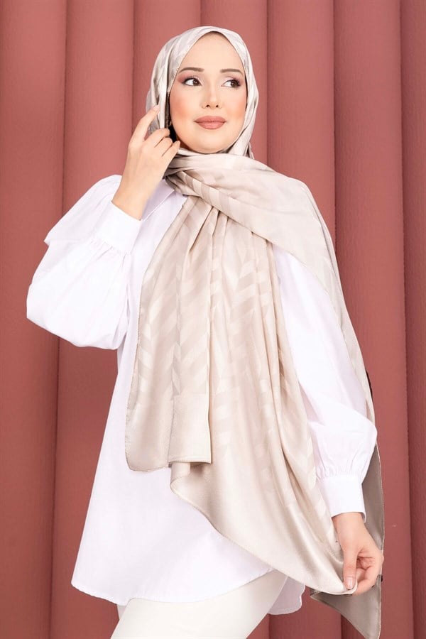 Zigzag Pattern Jacquard Shawl Series Cream