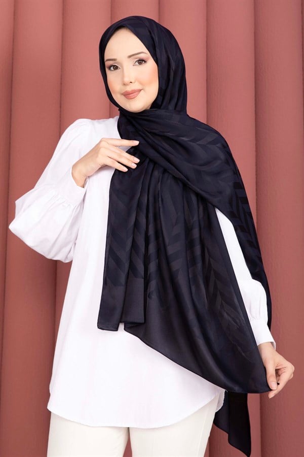 Zigzag Pattern Jacquard Shawl Series Navy Blue